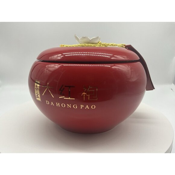 Da Hong Pao Tea Porcelain (Empty) Red Jar with White Lotus Design and Lid - Picture 9 of 13